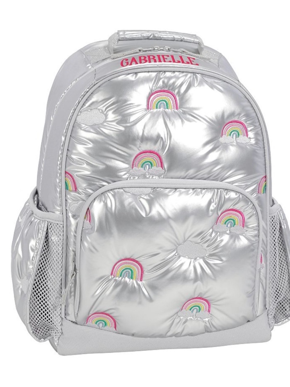 No customization - Pottery Barn Kids Silver Rainbow Embroidered Backpack